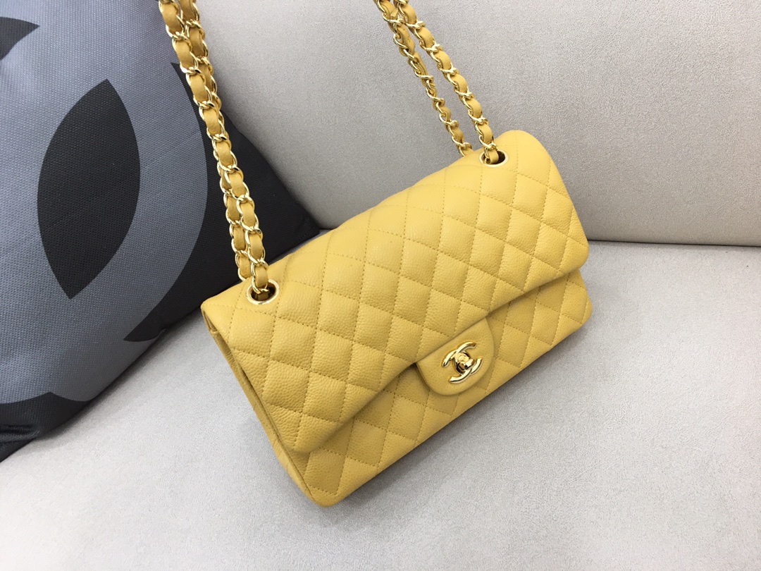 Medium Classic Flap Caviar Bag A01112 Yellow/Gold